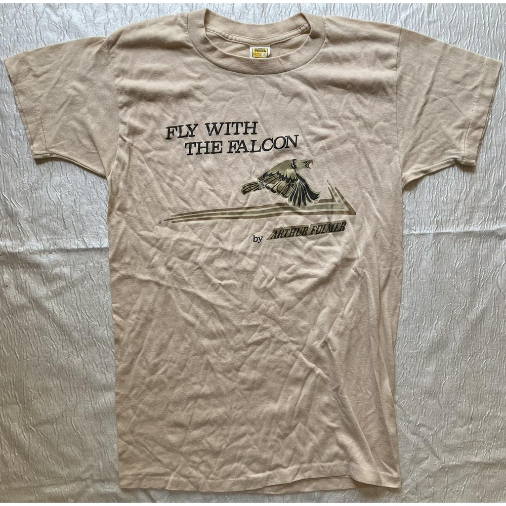 Vintage Velva Sheen Arthur Fulmer Fly With The Falcon T-Shirt Tan Mens Medium